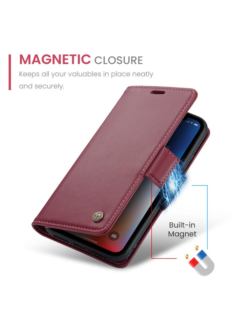 فليب محفظة حالة لابل اي فون اكس ار ، جلد المغناطيسي مرفق فليب حالة الأحمر - Image 3