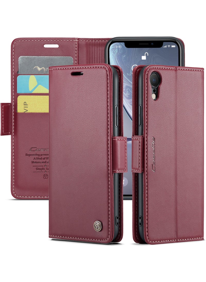 فليب محفظة حالة لابل اي فون اكس ار ، جلد المغناطيسي مرفق فليب حالة الأحمر - Image 1