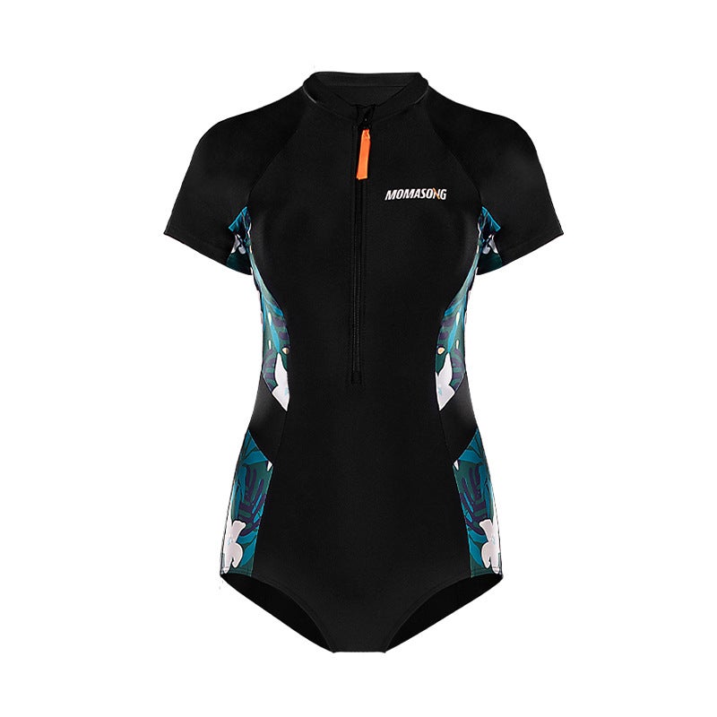 Momasong Swimsuit Women''s Conservative One-Piece Short-Sleeved New Slim Fit Belly-Covering Slimming Look Professional Training Swimsuit - Image 1