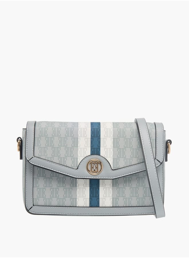 ELLE Womens Monogram Print Crossbody Bag With Button Closure And Adjustable Strap  - Image 1