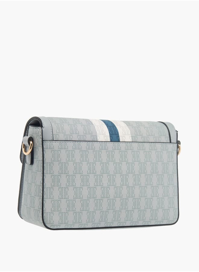 ELLE Womens Monogram Print Crossbody Bag With Button Closure And Adjustable Strap  - Image 3