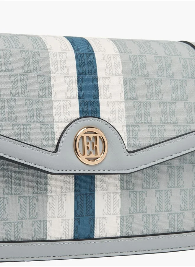 ايل Womens Monogram Print Crossbody Bag With Button Closure And Adjustable Strap
