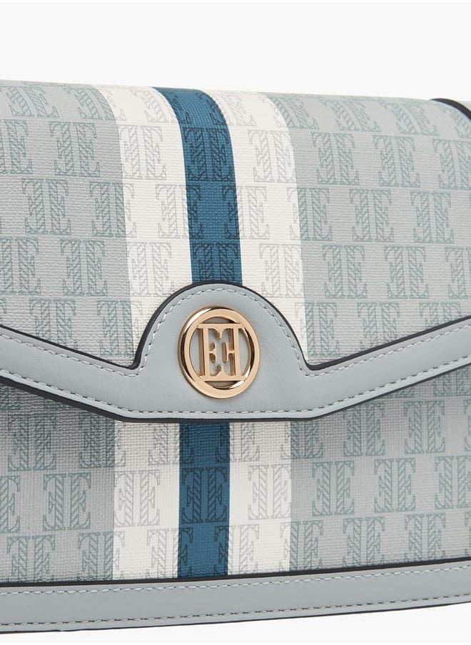 ELLE Womens Monogram Print Crossbody Bag With Button Closure And Adjustable Strap  - Image 4