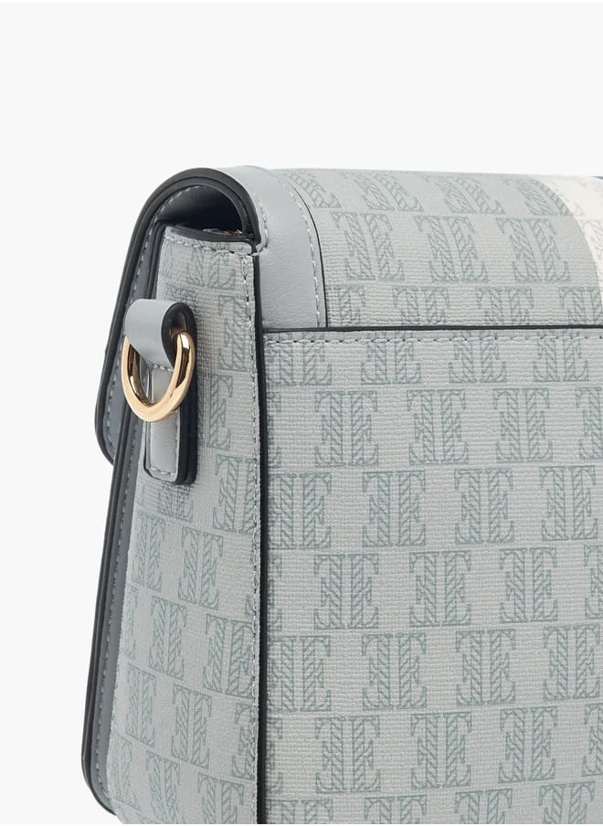 ايل Womens Monogram Print Crossbody Bag With Button Closure And Adjustable Strap