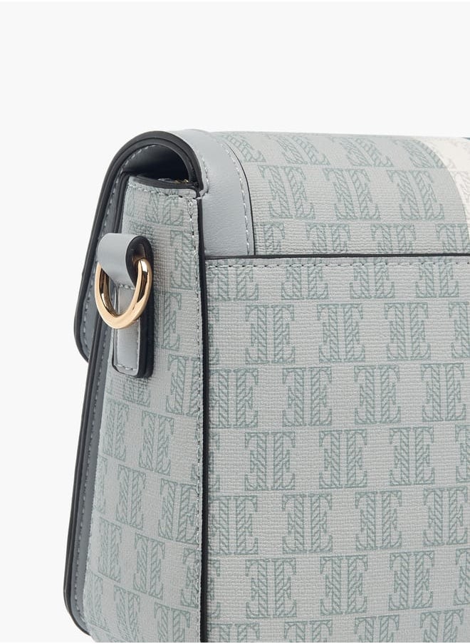 ELLE Womens Monogram Print Crossbody Bag With Button Closure And Adjustable Strap  - Image 5