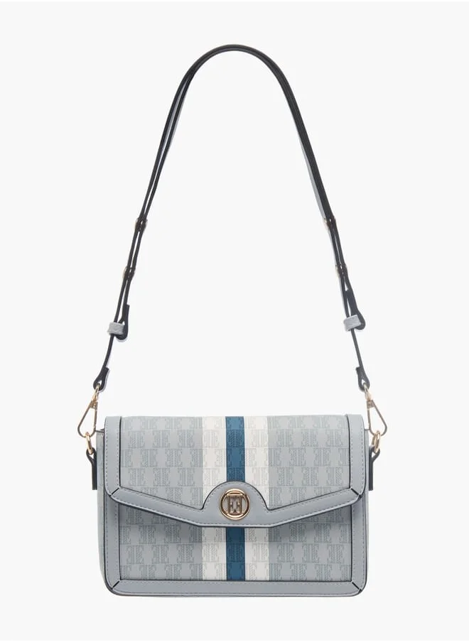 ايل Womens Monogram Print Crossbody Bag With Button Closure And Adjustable Strap