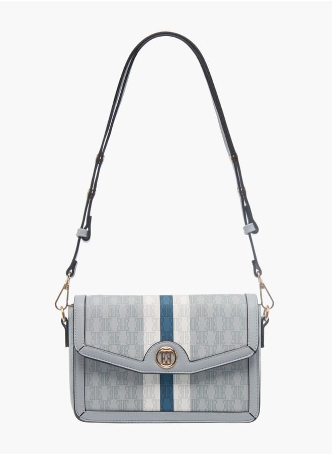 ELLE Womens Monogram Print Crossbody Bag With Button Closure And Adjustable Strap  - Image 2