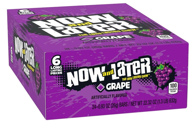 Now and Later Now  Later Original Taffy Chews Candy Grape 6 count 093 Ounce Bar Pack of 24 - Image 3