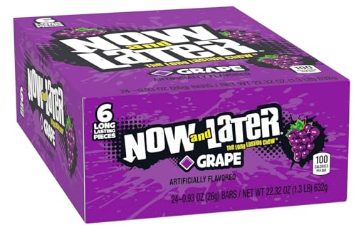 Now and Later Now  Later Original Taffy Chews Candy Grape 6 count 093 Ounce Bar Pack of 24 - Image 1