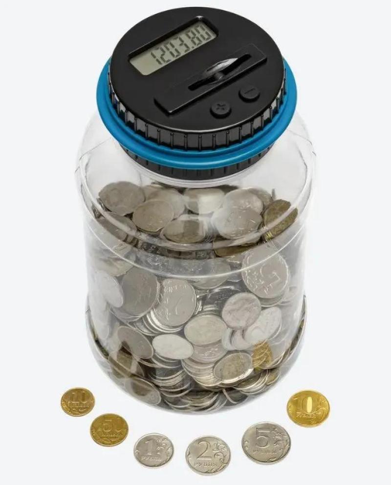 Coin Counter 11.5 X 11.5 X 20.5 CM Grey Durable Plastic - Electronic LCD Display Piggy Bank Educational Tool for Kids Home Cafes - Image 1