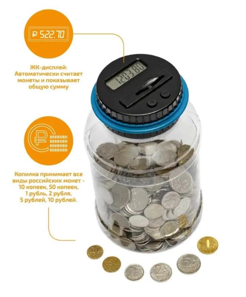 Coin Counter 11.5 X 11.5 X 20.5 CM Grey Durable Plastic - Electronic LCD Display Piggy Bank Educational Tool for Kids Home Cafes - Image 2