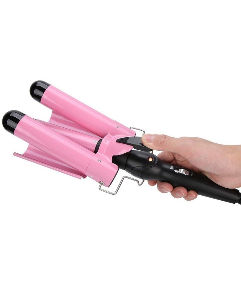 Professional Triple Barrel Hair Waver (25mm) Ceramic Tourmaline Beach Waves Curler - Fast Curling Iron with Negative Ion Technology and Two Heat Settings - Image 5