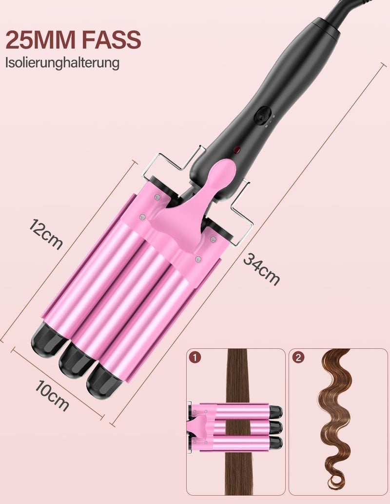 Professional Triple Barrel Hair Waver (25mm) Ceramic Tourmaline Beach Waves Curler - Fast Curling Iron with Negative Ion Technology and Two Heat Settings - Image 4