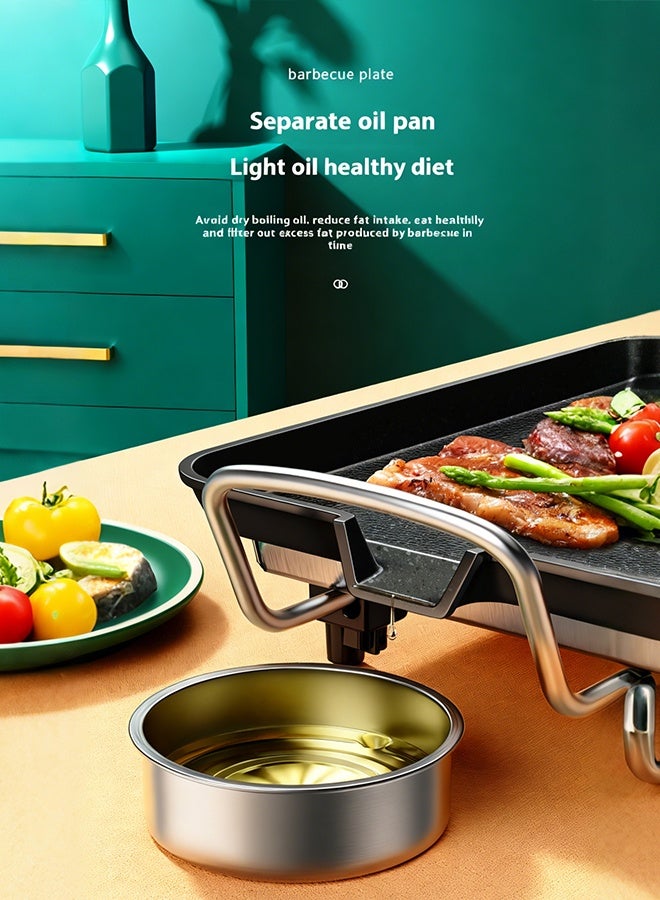 AiQi Multifunctional Electric Health Grill | Large Flat Grill Pan with Dual Heating, 5-Level Temperature Control, Non-Stick Stone Coating, Removable Oil Tray, Easy Cleaning | 66×28cm Family BBQ Hotplate - Image 4