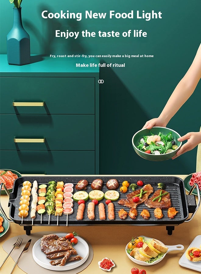 AiQi Multifunctional Electric Health Grill | Large Flat Grill Pan with Dual Heating, 5-Level Temperature Control, Non-Stick Stone Coating, Removable Oil Tray, Easy Cleaning | 66×28cm Family BBQ Hotplate - Image 5