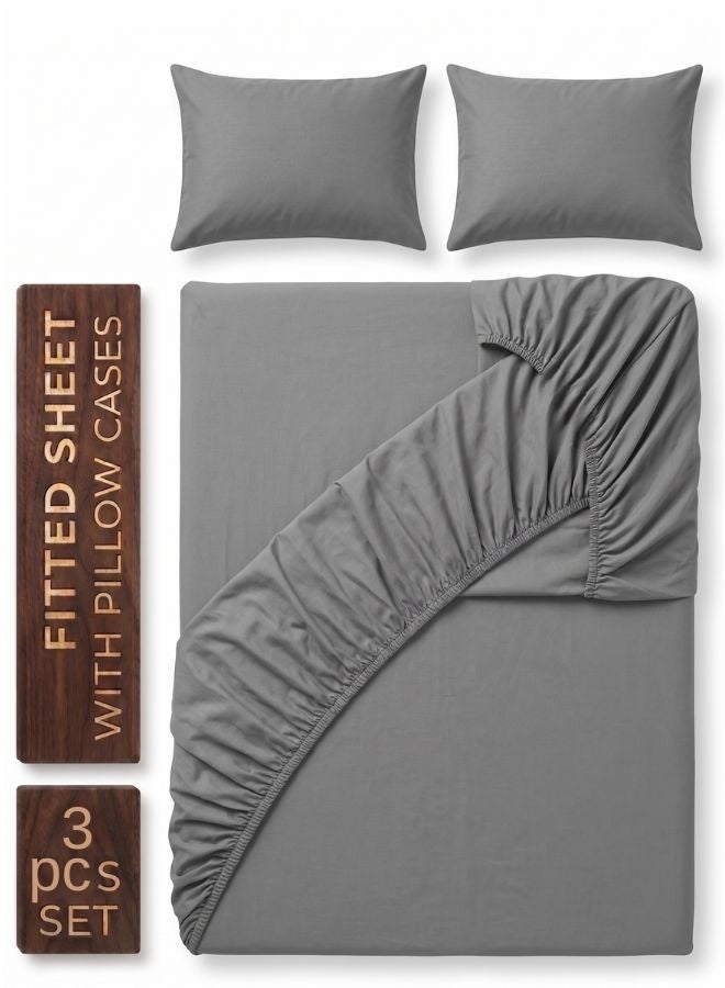 ZEESQUARE 3-Piece Grey Microfiber Fitted Bedsheet Set – Deep Pocket Elastic Bed Sheet with 2 Pillow Covers, Soft Breathable Wrinkle-Resistant Bedding, Machine Washable, King Queen & Single Size Bed Sheet Set - Image 1