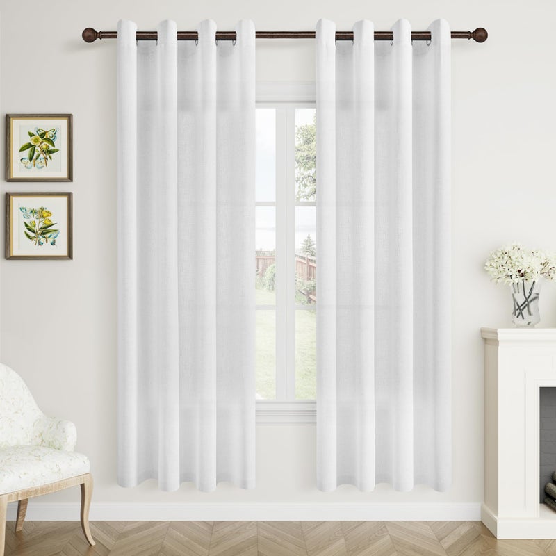 Aersas White Linen Curtains 72 Inches Long 2 Panels Set for Living Room Dining Grommet Flax Linen Drapes Light Filter Semi Sheer Boho Farmhouse Neutral Window Curtain 72 Inch Length for Closet Bedroom - Image 1