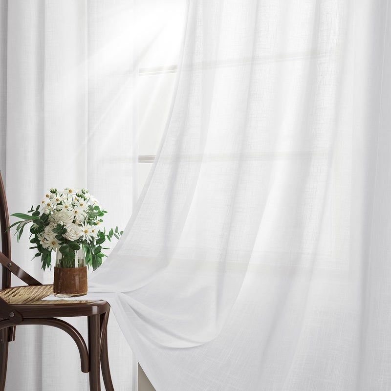 Aersas White Linen Curtains 72 Inches Long 2 Panels Set for Living Room Dining Grommet Flax Linen Drapes Light Filter Semi Sheer Boho Farmhouse Neutral Window Curtain 72 Inch Length for Closet Bedroom - Image 2