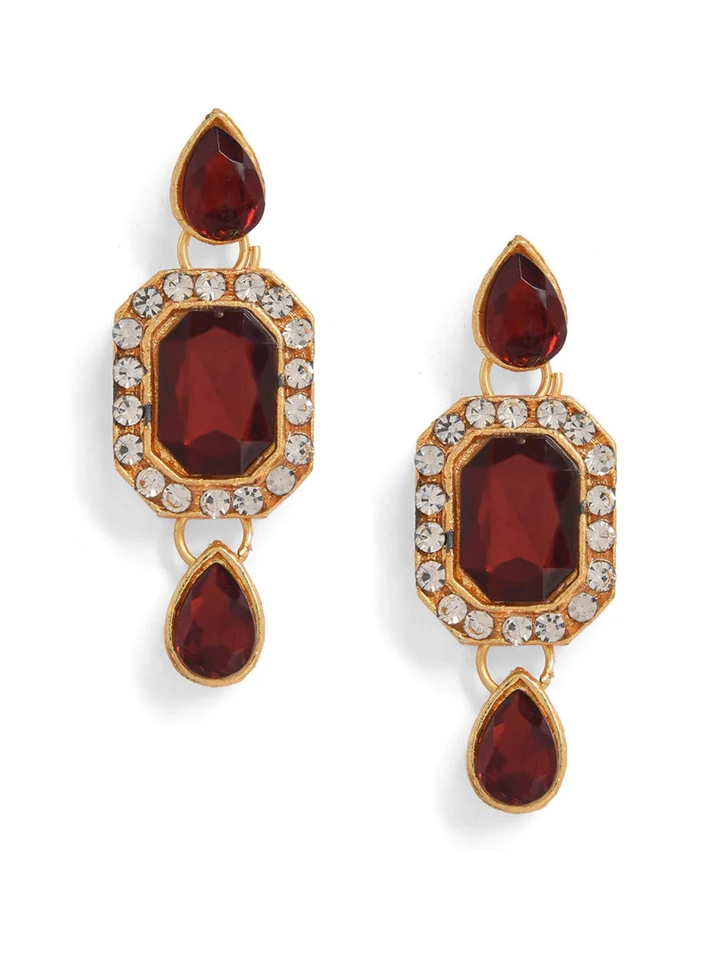 SOHI White & Red Stone-Studded & Pearl Beaded Artificial Jewellery Set