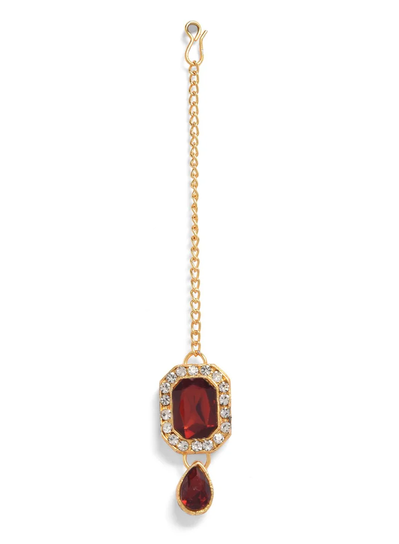 SOHI White & Red Stone-Studded & Pearl Beaded Artificial Jewellery Set