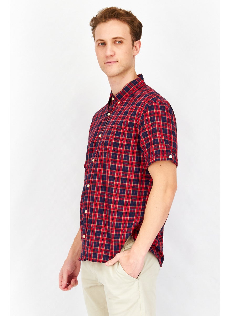 Jachs NY - Men Regular Fit Plaid Short Sleeves Casual Shirt, Red - Image 1