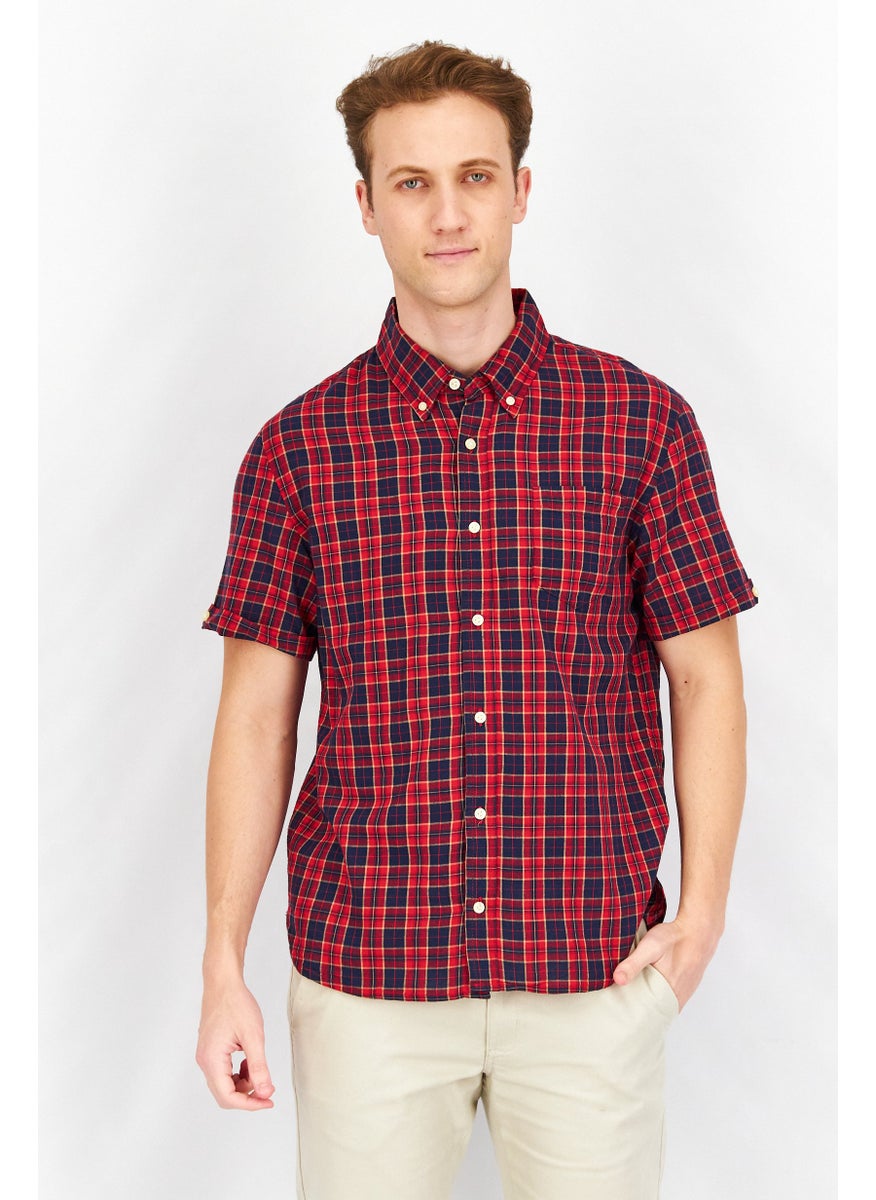 Jachs NY - Men Regular Fit Plaid Short Sleeves Casual Shirt, Red - Image 1