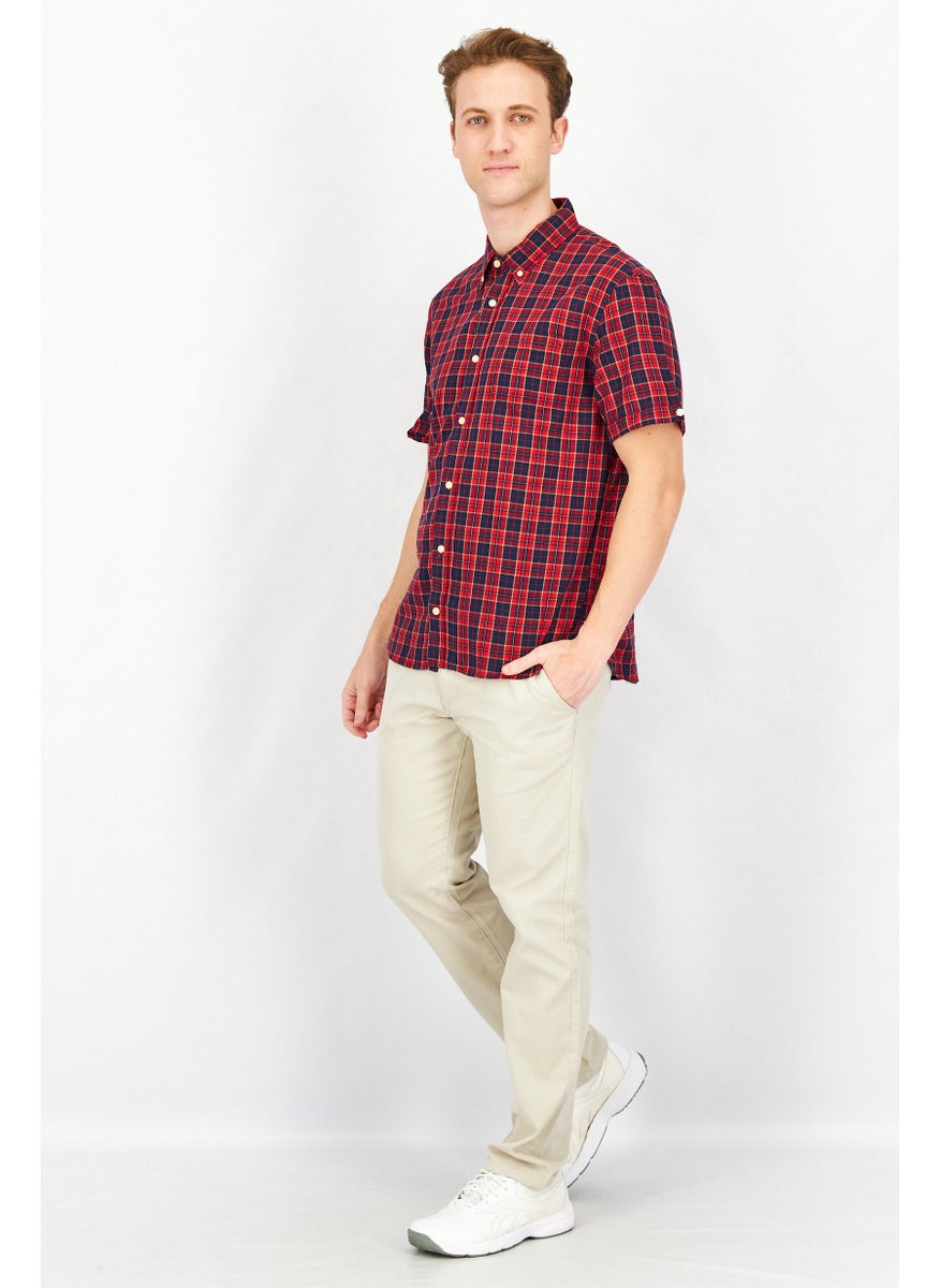 Jachs NY - Men Regular Fit Plaid Short Sleeves Casual Shirt, Red - Image 1
