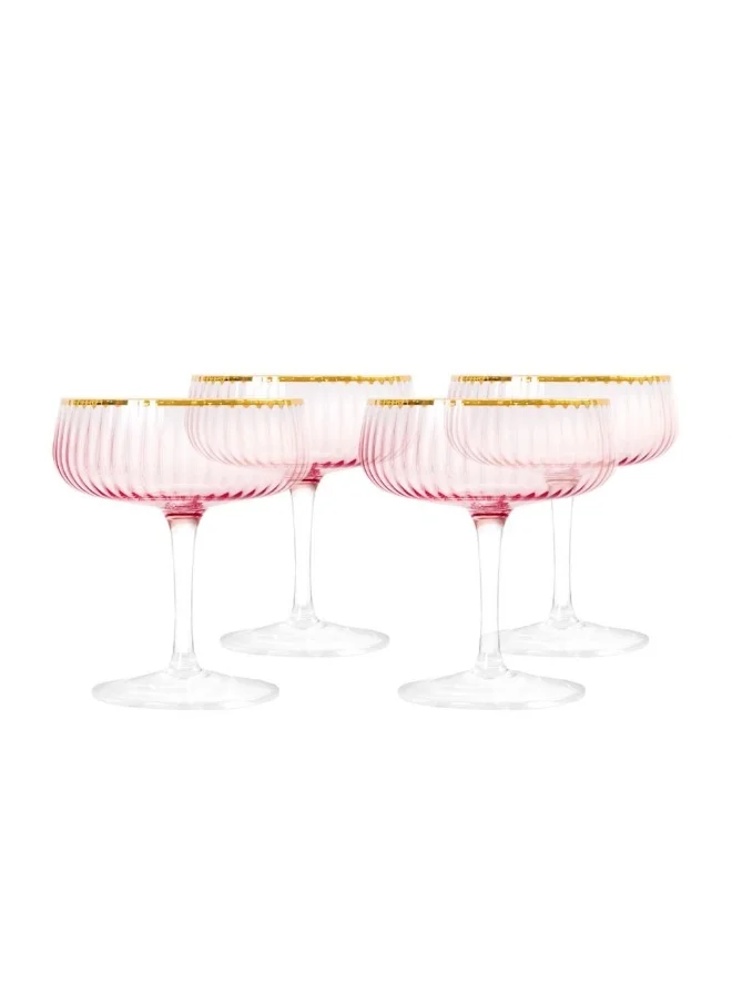 DANUBE HOME Youthfulbite 4-Piece Coupe Glass Set 230Ml Elegant And Durable Perfect For Wine Cocktails Or Champagne Stylish Design For Special Occasions Bars Or Home Use