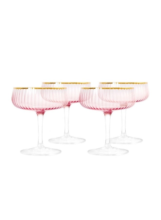 DANUBE HOME Youthfulbite 4-Piece Coupe Glass Set 230Ml Elegant And Durable Perfect For Wine Cocktails Or Champagne Stylish Design For Special Occasions Bars Or Home Use 