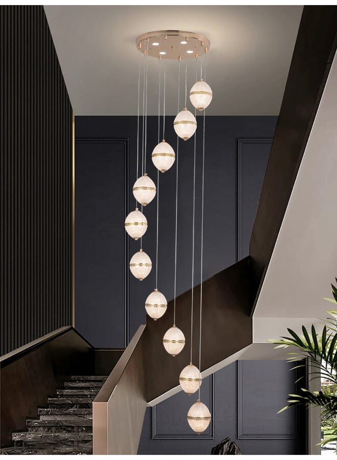 Best Power Luxury 10 Lamps Dimmable LED Chandelier 6555-10 For Indoor Stairs Crystal Rings Pendant Light With 3 Brightness Levels – Stunning Staircase or Entryway Chandelier - Image 1