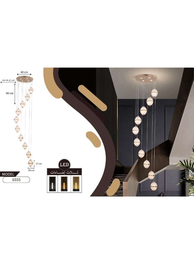 Best Power Luxury 10 Lamps Dimmable LED Chandelier 6555-10 For Indoor Stairs Crystal Rings Pendant Light With 3 Brightness Levels – Stunning Staircase or Entryway Chandelier - Image 3
