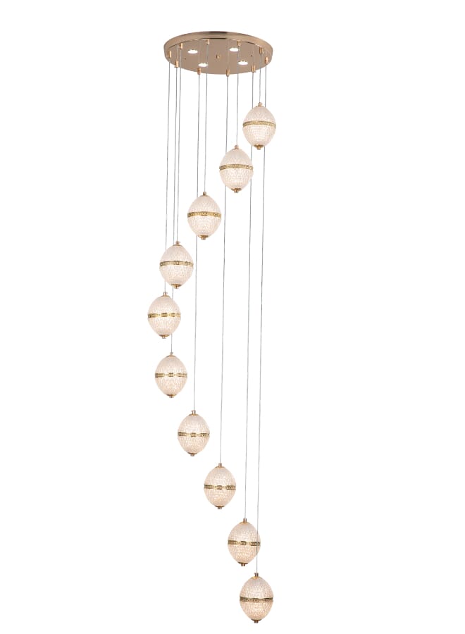 Best Power Luxury 10 Lamps Dimmable LED Chandelier 6555-10 For Indoor Stairs Crystal Rings Pendant Light With 3 Brightness Levels – Stunning Staircase or Entryway Chandelier - Image 2