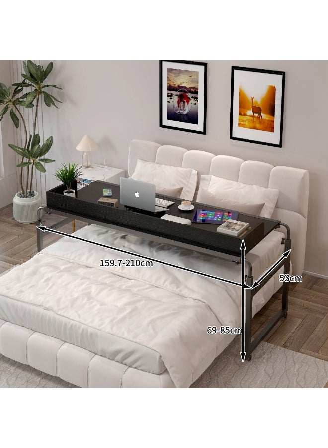 Over Bed Table with Wheels - Height Adjustable Mobile Laptop Desk, Folding Computer Table Swivel Tray Writing Desk for Bedroom Home Office Hospital, Portable Overbed Workstation for King Size Bed（YN119） - Image 2