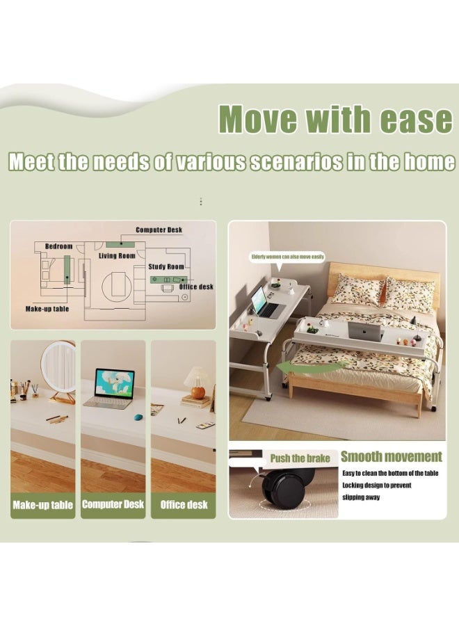 Over Bed Table with Wheels - Height Adjustable Mobile Laptop Desk, Folding Computer Table Swivel Tray Writing Desk for Bedroom Home Office Hospital, Portable Overbed Workstation for King Size Bed（YN119） - Image 3