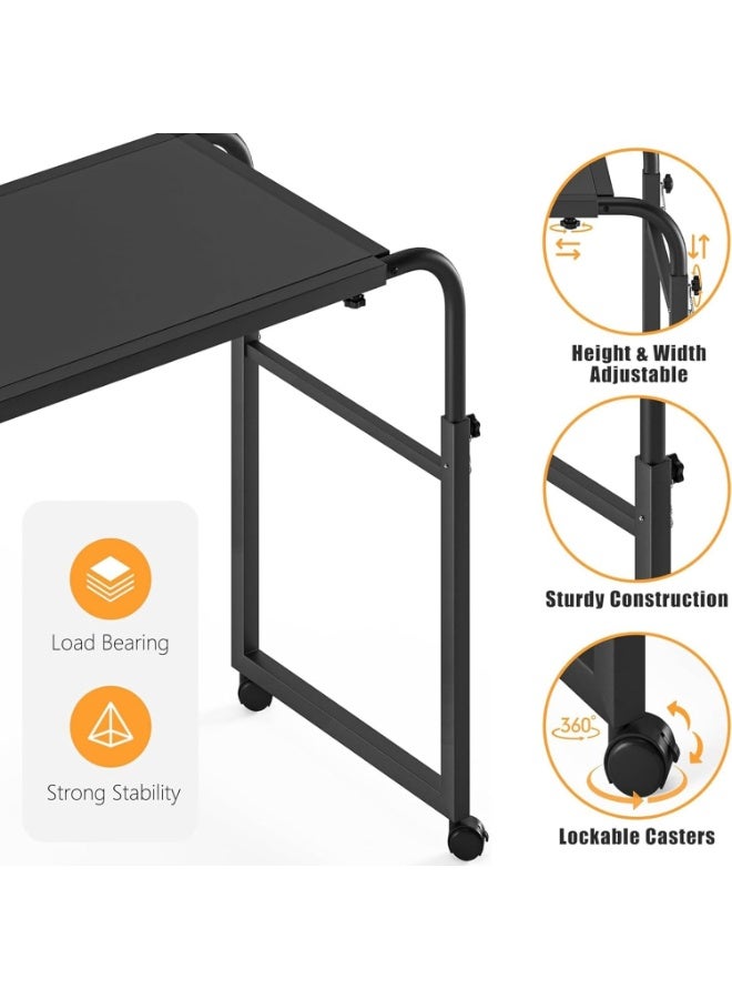 Over Bed Table with Wheels - Height Adjustable Mobile Laptop Desk, Folding Computer Table Swivel Tray Writing Desk for Bedroom Home Office Hospital, Portable Overbed Workstation for King Size Bed（YN119） - Image 5