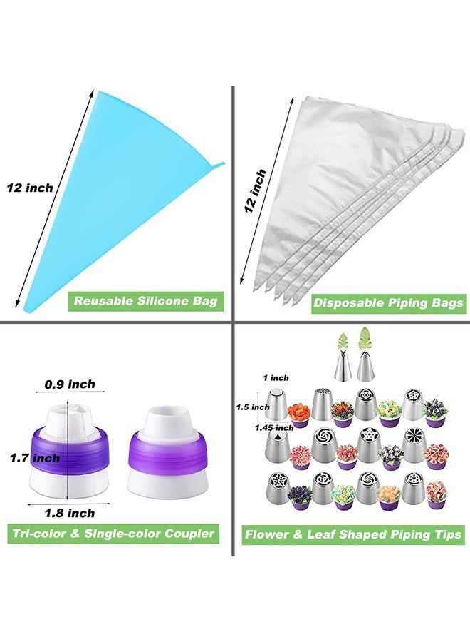 انت مجموعة من 27 قطعة من أطراف تزيين الكيك، أدوات خبز لتزيين الكعك وحفلات أعياد الميلاد (12 طرفًا للتزيين، 10 أكياس خبز المعجنات، طرفان من أطراف تزيين الورق، وصلتان، كيس سيليكون واحد) - Image 5