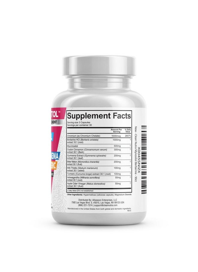 Clean Nutra Berberine Supplement with Ceylon Cinnamon, Bitter Melon, Inositol, Gynema Sylvestre, Milk Thistle, Turmeric Extract Berberis HCL Phytosome Capsules Vegan Supplements