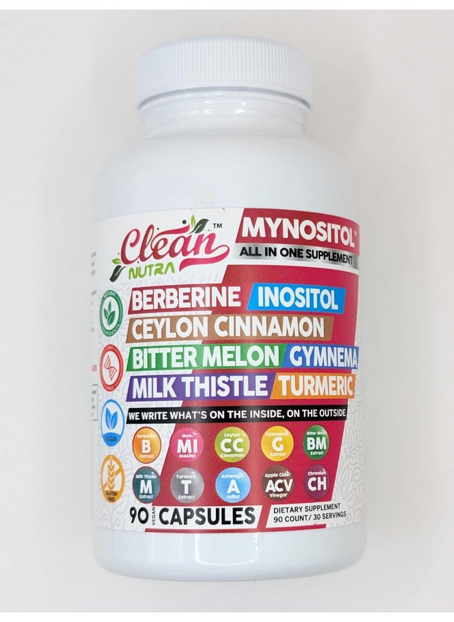 Clean Nutra Berberine Supplement with Ceylon Cinnamon, Bitter Melon, Inositol, Gynema Sylvestre, Milk Thistle, Turmeric Extract Berberis HCL Phytosome Capsules Vegan Supplements
