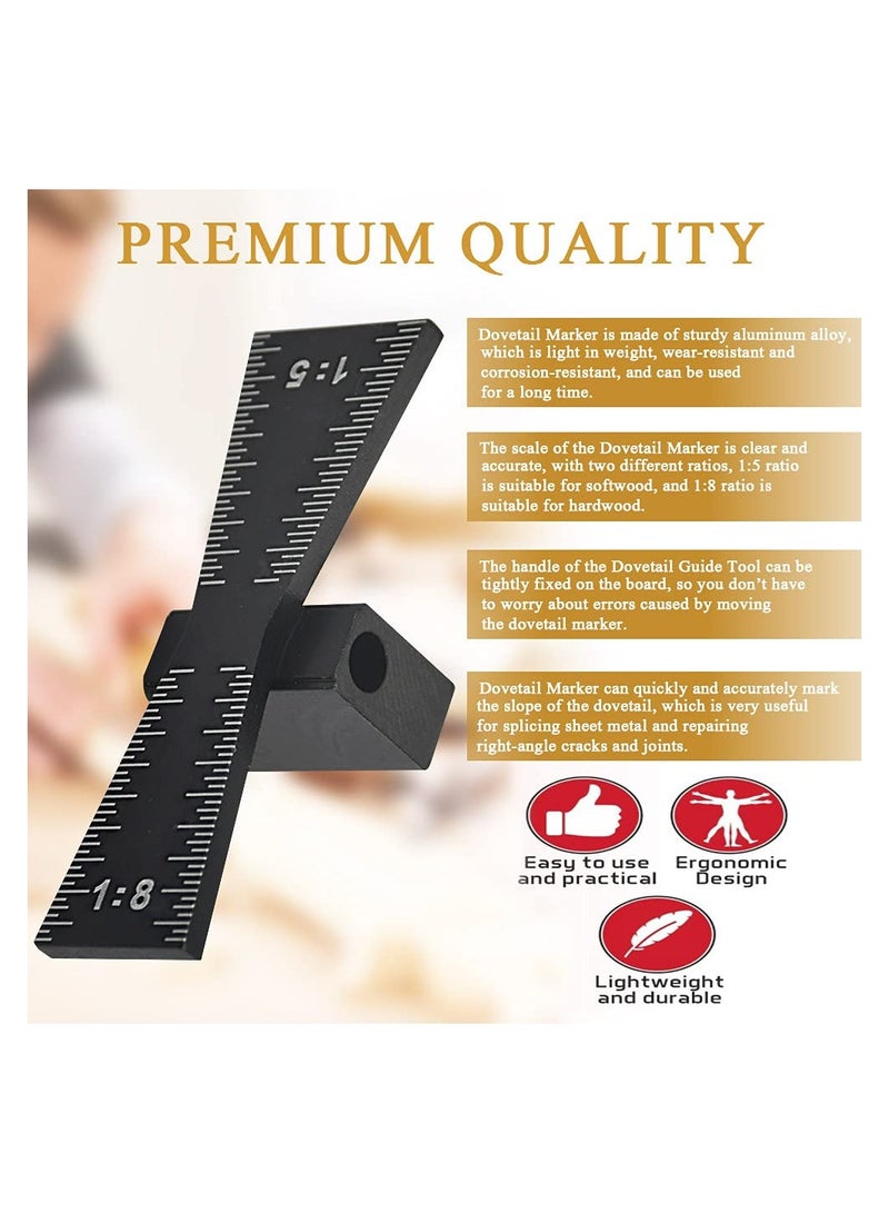Zikra Dovetail Marker Tool for Woodworking, Aluminum Alloy Dovetail Gauge with 1:5/1:8 Scale, Accurate Hand-Cut Joint Ruler Template (6.4*2.2*1.8) for Precision Wood Joints. - Image 5