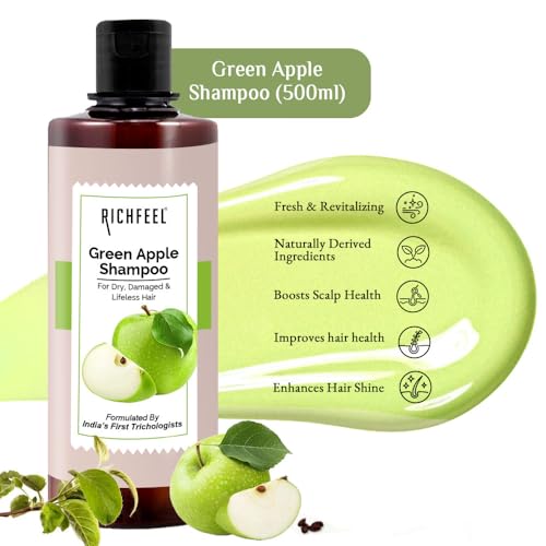 Richfeel Green Apple Shampoo For Dry & Damaged Hair | Anti Dandruff | Promotes Healthy, Shiny and Glossy Hair | Nourishes Scalp | Makes Hair Soft & Smooth | All Skin Types | 500 ml - Image 3