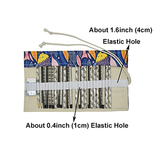 Maydahui Canvas Colored Pencil Roll Wrap 24/48/72 Slots Coloring Pencil Holder Organizer Storage Pouch Portable for Artist Drawing (Colorful Fish,24 Slots) - Image 3