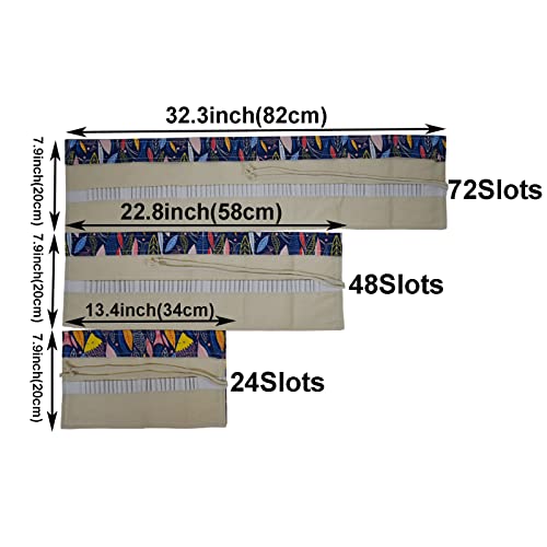 Maydahui Canvas Colored Pencil Roll Wrap 24/48/72 Slots Coloring Pencil Holder Organizer Storage Pouch Portable for Artist Drawing (Colorful Fish,24 Slots) - Image 2