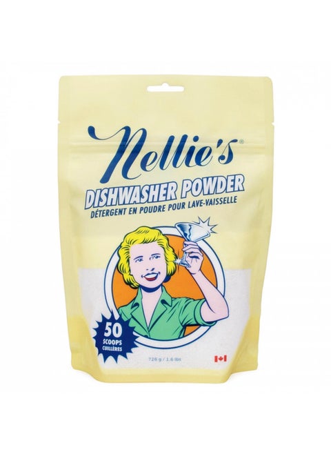 Nellie's Dishwasher Powder - Powerful Grease Removal, Biodegradable Formula, Eco-Friendly & Phosphate-Free, Plant-Based Cleaning for Sparkling Dishes - 50 Scoop Pouch