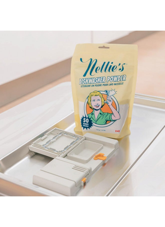Nellie's Dishwasher Powder - Powerful Grease Removal, Biodegradable Formula, Eco-Friendly & Phosphate-Free, Plant-Based Cleaning for Sparkling Dishes - 50 Scoop Pouch