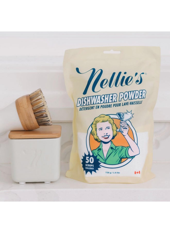 Nellie's Dishwasher Powder - Powerful Grease Removal, Biodegradable Formula, Eco-Friendly & Phosphate-Free, Plant-Based Cleaning for Sparkling Dishes - 50 Scoop Pouch