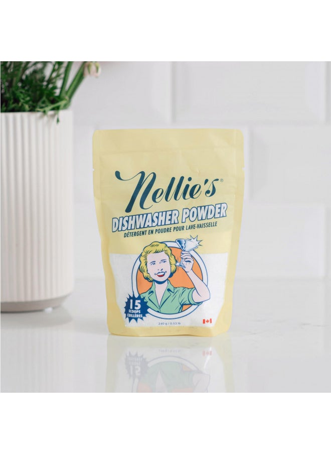Nellie's Dishwasher Powder - Powerful Grease Removal, Biodegradable Formula, Eco-Friendly & Phosphate-Free, Plant-Based Cleaning for Sparkling Dishes - 50 Scoop Pouch