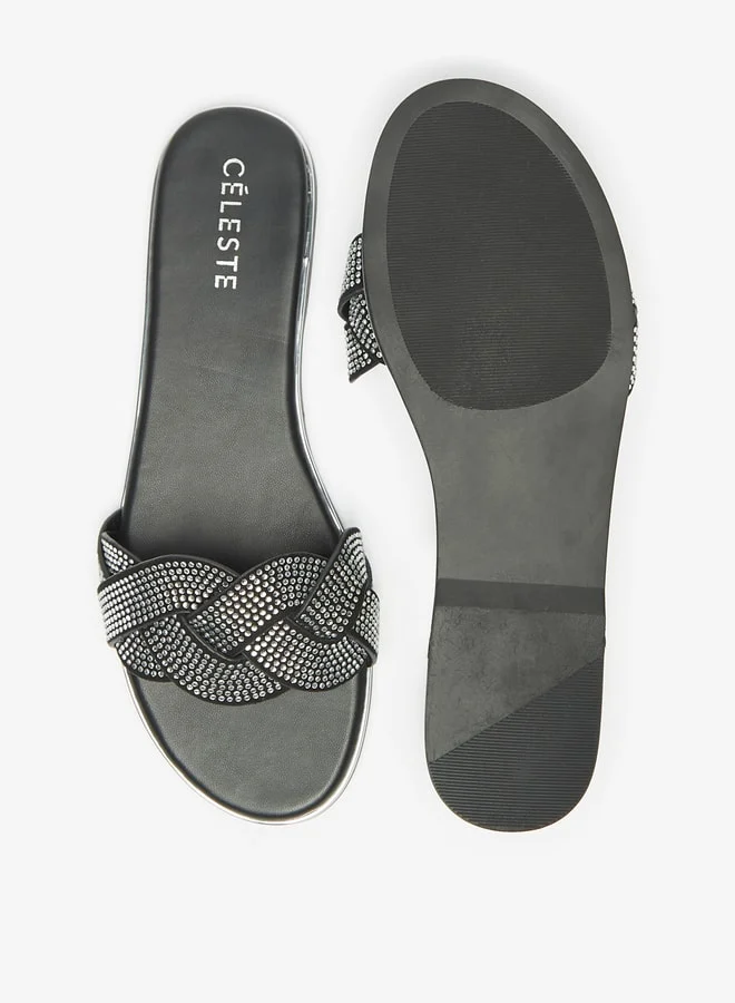 Celeste Womens Embellished Slip-On Cross Strap Sandals