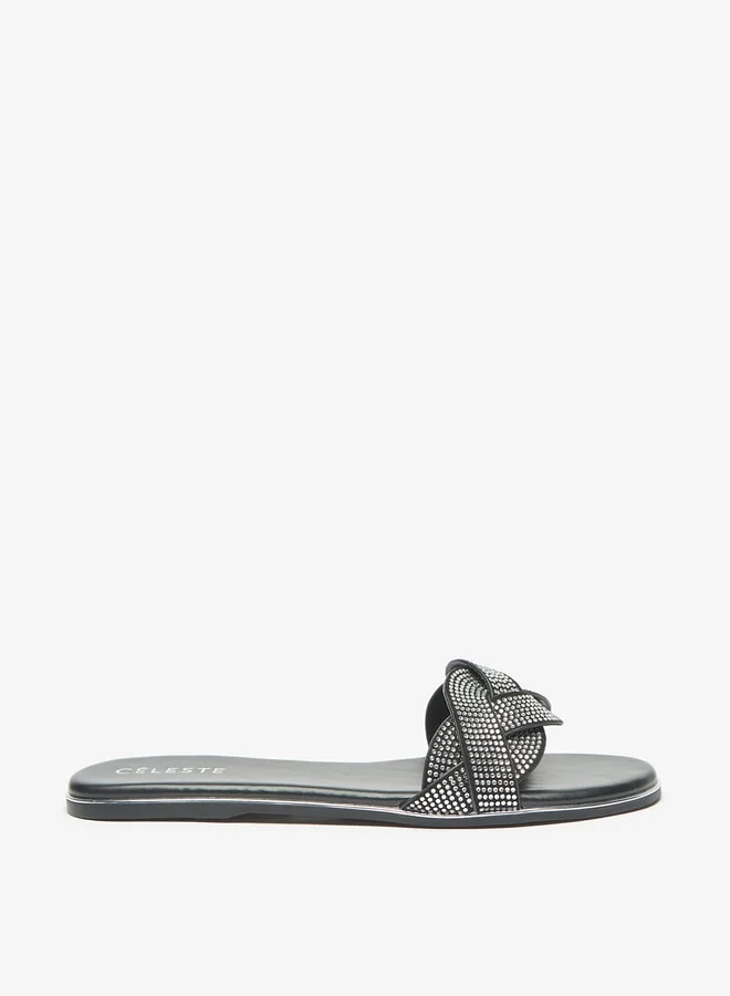 Celeste Womens Embellished Slip-On Cross Strap Sandals