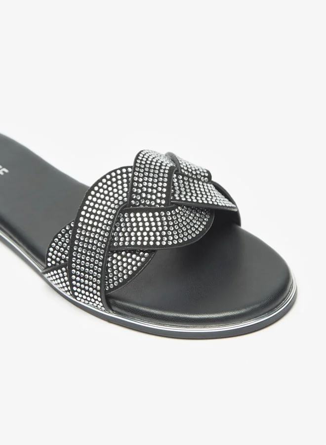 Celeste Womens Embellished Slip-On Cross Strap Sandals