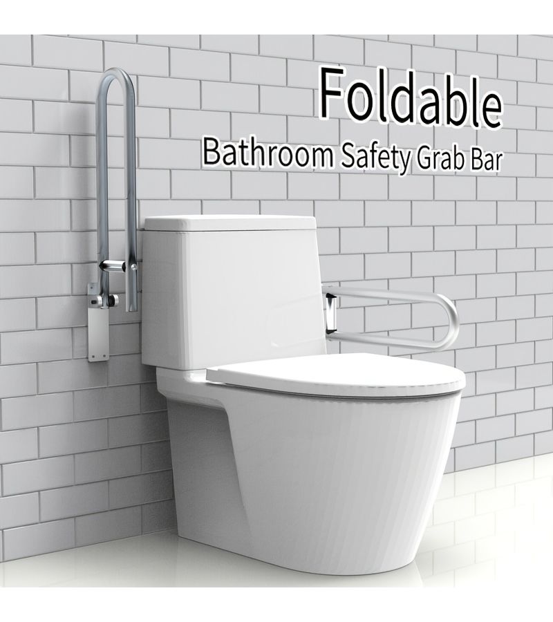 قضيب حمام فضي أحادي الجانب بمقبض قابل للطي لدعم سلامة كبار السن - Image 5